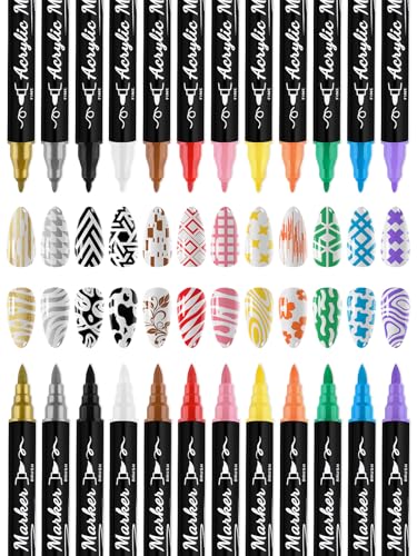 12 Colors Nail Art Pens Set, Kalolary Nail Art Markers 3D Nail Polish Pens - color: M