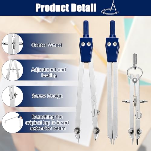 13 Pieces Geometry Set Compass Geometry Tools Math Compass and Protractors Metal Precision Drafting Kit with Storage Box Rulers Pencils Technical Drawing, Engineering & Architecture - color: Blue