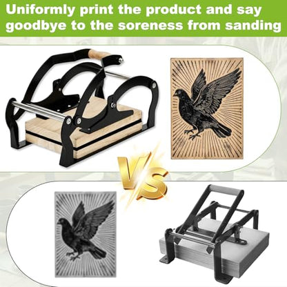 A4 Manual Lever Linocut Printing Press, Suitable for 25mm Thick Blocks, Even Pressure on Large Format, Reinforced Structure,Linocut Press Machine Design Includes Felt Pad & Rubber Roller