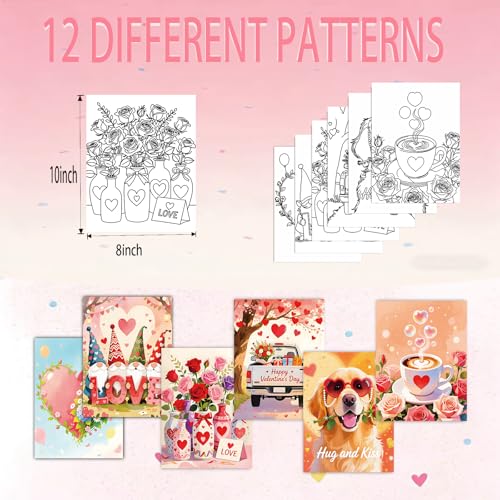 Niteform 6 Packs Valentine's Day Pre Drawn Canvas to Paint， 8x10 in Pre Printed Canvas Boards, Pre Stretched Outline Painting Kits for Beginners, Adults, Party Favors & Romantic Craft Activities - style: 8*10-valentine