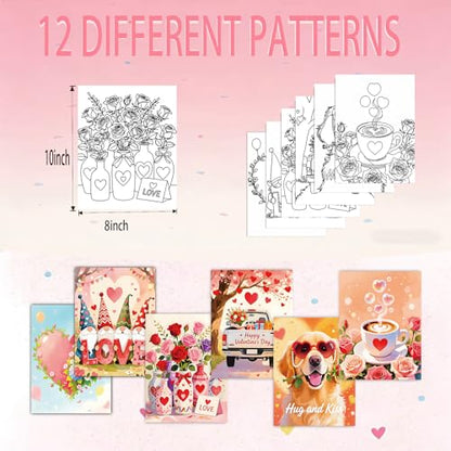 Niteform 6 Packs Valentine's Day Pre Drawn Canvas to Paint， 8x10 in Pre Printed Canvas Boards, Pre Stretched Outline Painting Kits for Beginners, Adults, Party Favors & Romantic Craft Activities - style: 8*10-valentine