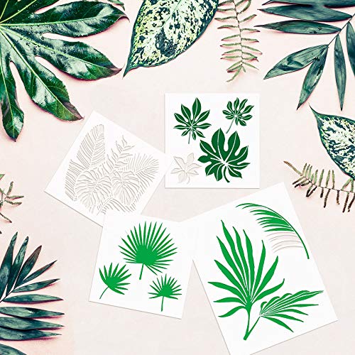Tenare 9 Pieces Reusable Painting Stencil Plastic Paint Stencils Summer Pattern Drawing Templates Reusable Craft for Painting (Leaves) - style: Tropical