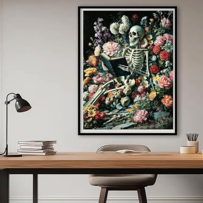 Gemozaic Gothic Paint by Numbers Kit for Adults - A Reading Book Skeleton - color: MT23189
