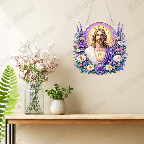 Eiflow Acrylic Diamond Art Hanging Kit for Adults Religious, DIY Diamonds Painting Door Hanging Board Kit, Special Crystal Diamond Art Painting Pendant Ornament (Jesus) - color: Jesus