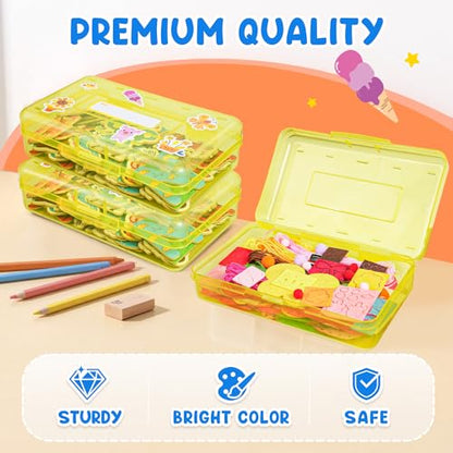 GAMENOTE Plastic Pencil Box with Personalized Sticker,Kid Hard Pencil Case with Snap-tight Lid,Small Art Craft Storage Containers,School Supplies Box for Boys,Girls (Yellow) - color: Yellow