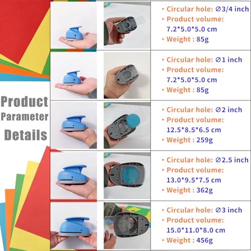 Circle Punch, Blue Paper Punch,5 Sizes Creative Circle Hole Punch Cutters for Paper Crafts, Cardstock, Gift Wrapping, Scrapbook Tools Cards,Arts Fun Projects,Like Christmas and Birthday Gifts,etc.