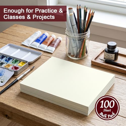 100 Sheets Watercolor Paper 8.5x11 Inches, 300 GSM Cold Press, Thick Watercolor & Mixed Media Paper Bulk – Paint Paper for Watercolor, Acrylic, Gouache, Ink, Sketching & Crafts