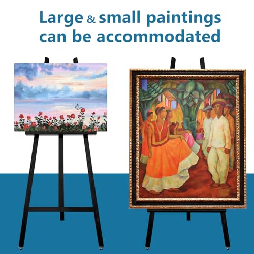 A-Frame Wooden Display Easel, Lyre Beechwood Studio Easel Stand, Black | Adjustable Holding Canvas Up to 90", Inclinable Artist Floor Painting Easel for Artwork Painting - color: Black