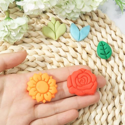 ORIGACH 12 Pcs Flower Clay Cutters Set | Rose Sunflower Daisy Tulip Cherry Lotus Turtle Leaf Polymer Clay Cutters Set for Earring & Jewelry Making - style: Flower