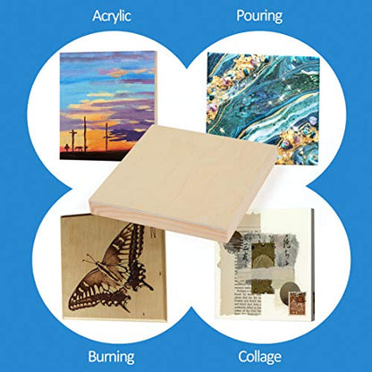 4 Pack 6x6’’ Unfinished Birch Wood Panels Kit for Painting | Studio 3/4’’ Deep Wooden Canvas, Cradle Boards for Acrylic Pouring, Art, Crafts, Epoxy Resin, Laser Engraving Cutting - size: 6'' x 6'' Studio