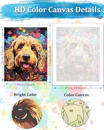 TOCARE Goldendoodle Paint by Numbers Kit for Adults, Dog Paint by Number Canvas Kit, Puppy Adults' Paint-by-Number Kits for Dog Lovers 16x20inch (Without Framed) - color: TC-OPC-298