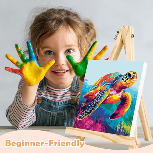 4 Pack Paint by Numbers Kit for Kids Easy Kid Paint by Number Kits Ages 8-12 Beach DIY Painting Kits for Kids Age 4-8 Beginner Paint by Number Canvas with Frame Children Color by Numbers Kit 8x8 Inch - color: Beach Paint by Numbers Kit for Kids