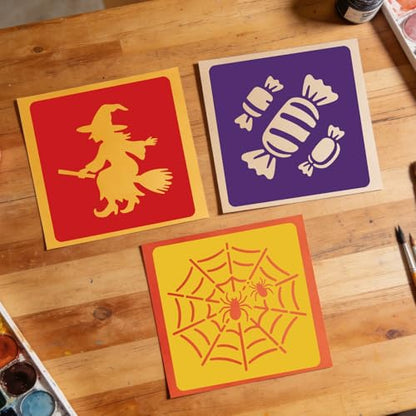CUTHOLLOW 25PCS Halloween Pattern Elements Painting Shape Stencils Sets - 8 Inch Reusable&Washable Drawing Template, Different Primary Themed Sidewalk Chalk Art Stencils Kit for Craft Room Wall Paper - style: Halloween Elements
