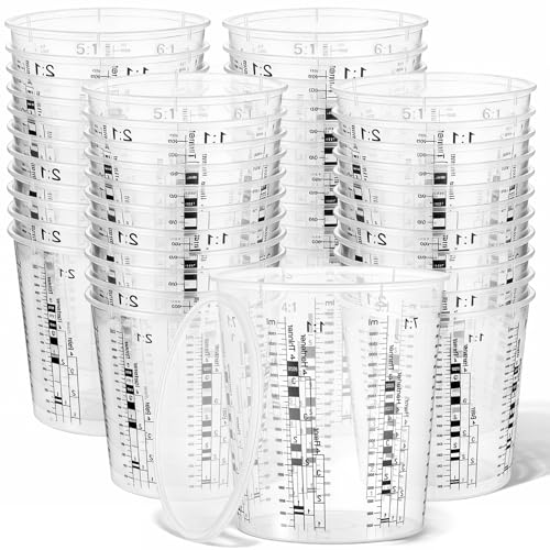 60 Pcs Paint Mixing Cups 64 oz Graduated Mixing Bucket with 12 Lids | Plastic Measuring Cups with Ratios, for Epoxy Resin, Liquids, Automotive Painting, Art, Crafts, Disposable or Reusable - size: 64 oz