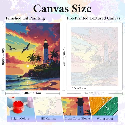 Paint by Numbers Kit for Adults, Lighthouse Number Painting Canvas Kit - color: LBOPNFP3
