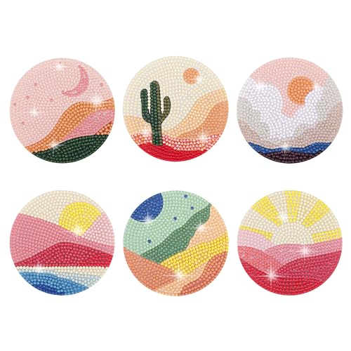 Temlum 6 Pcs Diamond Art Coasters Kits for Adults & Teens, Landscape - color: Landscape Coasters