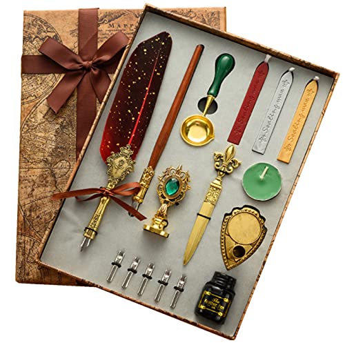 Joyeee Calligraphy Pen Set, with Luxury Vintage Signature Pen, Replacement Nib, Ink, Wax Sticks, Melting Spoon, Dip Pen, Candle, Stamp, Letter Opener, Pen Stand Base Calligraphy Set #81 - color: #81 Red