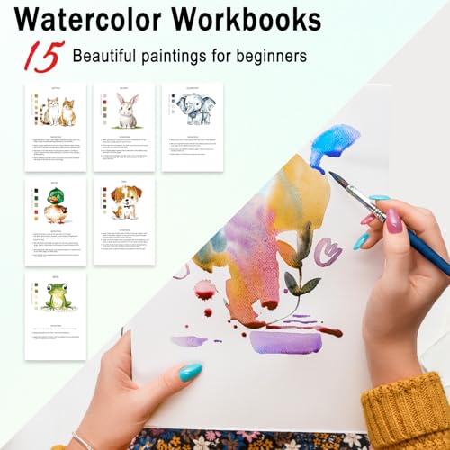 Watercolor Workbooks Animals, 15 Beautiful Paintings for Water Color Book Adult, Watercolor Coloring Book for Beginners, Watercolor Workbook for Adults Teens (Without Palette, Animals) - color: Animals, size: without palette