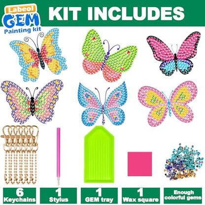 Labeol Arts and Crafts for Kids - Creat Your Own GEM Keychains-5D Diamond Painting by Numbers GEM Kits for Kids Girls Toddler Age 6-7 6-8 10-12 - style: butterfly
