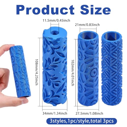 3Pcs 3Styles Polymer Clay Texture Roller Plastic Floral Embossed Pattern Handle Clay Texture Roller Pottery Tools for Pottery & Crafting Mixed Shapes Blue - color: Blue