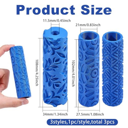 3Pcs 3Styles Polymer Clay Texture Roller Plastic Floral Embossed Pattern Handle Clay Texture Roller Pottery Tools for Pottery & Crafting Mixed Shapes Blue - color: Blue