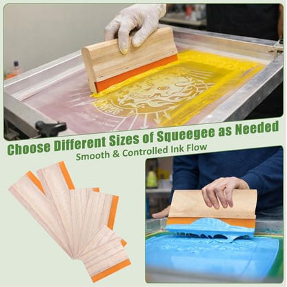 Screen Printing Squeegee, 75 Durometer Wooden Ink Scraper Set | 3 Sizes 5.9/9.4/13.7 Inch, Durable Wood Handle with Firm Rubber Edge for Smooth Ink Spreading and Stencil Printing