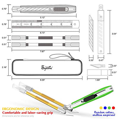 Precision Knife, Craft Utility Carving Knife Set for Art, Hobby, Scrapbook and Sculpture, Etc., Contains 2 Hobby Knives & 1 Cutter knife, 30 spare blades, EVA Storage Box, Ruler, Cleaning Cloth