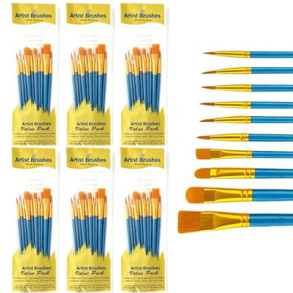 Paint Brush Set, 6 Packs / 60 pcs Watercolor Brushes Painting Brush Nylon Hair Brushes for All Purpose Oil Watercolor Painting Artist Professional Kits.