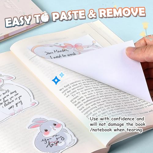 Hommie Cute Sticky Notes Set, Sticky Notes Set Planner Dividers, Easter Bunny Self-Stick Memo Pads with Animal Divider Tabs, Bundle Writing Designs for Office, School, Easter Party Supplies - color: Rabbit(pink Background)