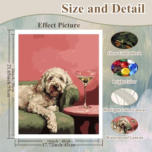 Dog Paint by Number for Adults, Paint by Numbers Kit for Adults 16x20 Inch - color: Dog and Cocktail (16x20 in)