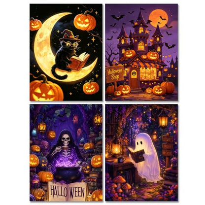 Muzagroo Art 4 Pack 5D Diamond Painting Kits for Adults DIY Drill Diamond Art Kits Arts and Crafts for Beginners Halloween Diamond Dot Kits Gem Painting Wall Art for Living Room - color: 19-Halloween