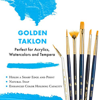 Princeton RealValue Brush Set, Gold Taklon, Dark Blue Handle, 6 Piece, 1 Count - color: Dark Blue, size: Set of 6