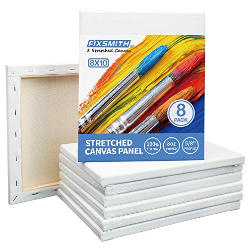 Stretched Canvas for Painting- 8x10 Inch,Bulk Pack of 8,Primed,100% Cotton,5/8 Inch Profile of Super Value Pack for Acrylics,Oils & Other Painting Media - size: 8"x10"