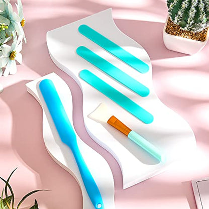 10 Pieces Reusable Stir Sticks Kit Include 2 Pieces Silicone Spatula Scraper 2 Pieces Silicone Facial Epoxy Brush 6 Pieces Plastic Resin Sticks Stirring Makeup Stick for Mixing Resin Epoxy Liquid