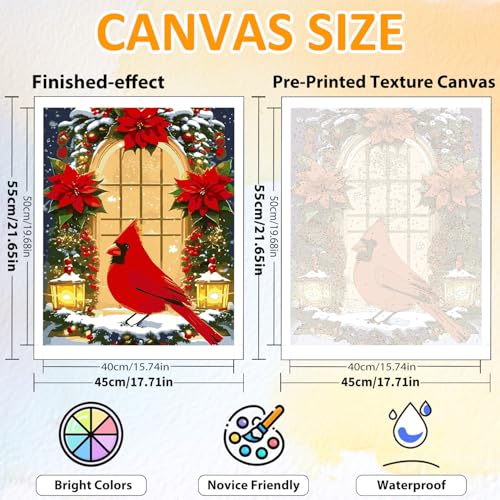CRZMODE Christmas Paint by Numbers Kit for Adults, Cardinal Paint by Numbers for Adults, Acrylic Painting Crafts for Home Decor Gift (16x20inch) - color: Christmas Cardinal(16X20")