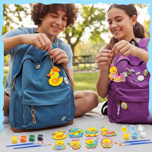 Saypacck 24 Pcs Duck Party Favors Wooden Paint Craft Kits | Duck Theme Crafts for Kids Birthday, Goodie Bag Fillers, Brush Paint Organza Bags Included, - style: Duck