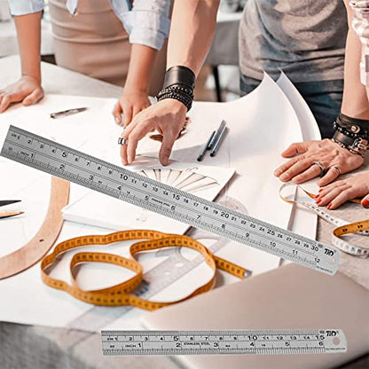 YouOKLight Metal Ruler Set, Stainless Steel 6 Inch and 12 Inch Rulers with Inches and Centimeters, Metric Precision Measuring Drawing Ruler, Silver