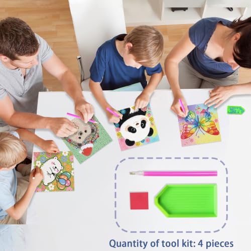 UiSdfuy Diamond Art Kits for Kids,Arts & Crafts for Kid Ages 8-12,Diamond Art for Kids,Gem Art Diamond Painting 6" X 6" - color: Panda, Butterfly, Hedgehog, Bear