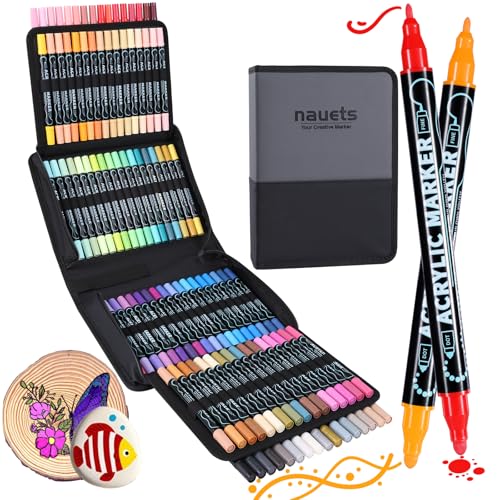 100 Colors Precision Dual Tip Acrylic Paint Markers Pens - Dot & Fine | Works on Rock, Wood, Fabric, Canvas, Glass, Scrapbook, Paper, Ceramic, Egg, DIY Craft Art Gift - Classroom & School Supplies - color: 100 Colors