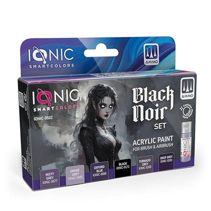 Ammo Ionic Dark Set | Includes Everything You Need to Paint Black Without Hassle on Different Materials, Acrylic, Multicoloured, 20 ml | 6 Acrylic Paints for Wargames