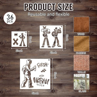 Keluna Street Spray Painting Stencils - 36 Pcs Graffiti Street Art Stencils for Painting on Wall Rock Canvas Bags T-Shirt Rug Mat - style: graffiti
