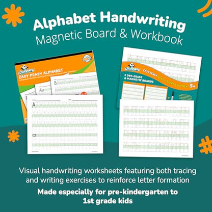 Channie’s Easy Peasy Alphabet Handwriting Workbook + 2 Easy Peasy Dry-Erase Neat Numbers & Letters Tracing Magnetic Boards for Pre-K - 1st Grade, Homeschool Learning & Summer School Teaching Supplies - style: Easy Peasy Alphabet Handwriting Pre-K - 1st Gr