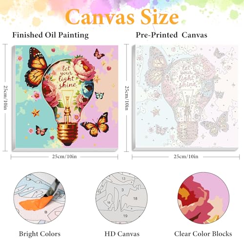 Framed Paint by Numbers Kit for Adults, Butterfly Floral Decor 10x10 Inch - color: OPFUS2512-10