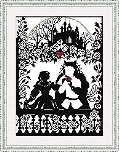 Stamped Cross-Stitch Needlepoint Kits Pre-Printed Patterns for Beginners Adults, Embroidery Cross-Stitching Kit Wall Art Cross Stitch- Fairy Tale Prince and Princess Kits - color: Stamped 12.8x17.6 inch