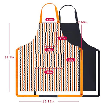 2 Pack Bid Aprons, Adjustable Kitchen Apron with 3 Pockets, Chef Works Apron. - color: Orange/Black