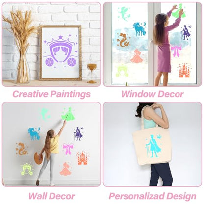 36Pcs Princess Drawing Stencils for Kids 8 Inch Reusable Fairy Sidewalk Chalk Stencil Large Fairytale Castle Stencils Princess Theme Primary Shape Template for Kids Toddlers Drawing Wall Home - style: Fairytale
