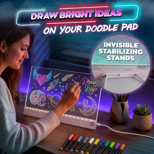 Upgraded 16 Inches LED Drawing Board – Rechargeable, 8 Colors, 11 Light Modes, Adjustable Brightness – Acrylic Light Board for Tracing with Stand, Markers and Full Kit – Birthday Gift Set (Pink) - style: Style Pink