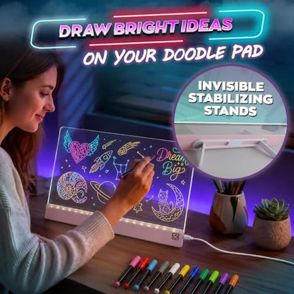 Upgraded 16 Inches LED Drawing Board – Rechargeable, 8 Colors, 11 Light Modes, Adjustable Brightness – Acrylic Light Board for Tracing with Stand, Markers and Full Kit – Birthday Gift Set (Pink) - style: Style Pink