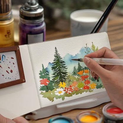 Watercolor Journal Sketchbook 2 Pack 5.5x8.2 Navy Blue | Cotton paper, 24 Sheets each, 140 LB 300 GSM, Linen cover, Tap Water Pen - color: Navy Blue, size: 5.5x 8.2 Inch 2 Pack