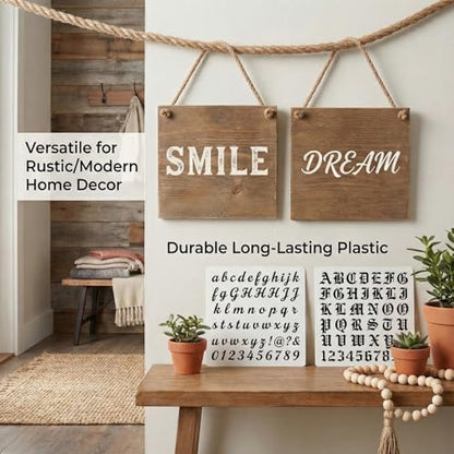 1/2 3/4 1 Inch Letter Stencils for Painting on Wood Reusable Plastic 20 Pack Large Alphabet Templates with Numbers and Symbols DIY Art Crafts for Canvas Porch Signs Journaling Supplies